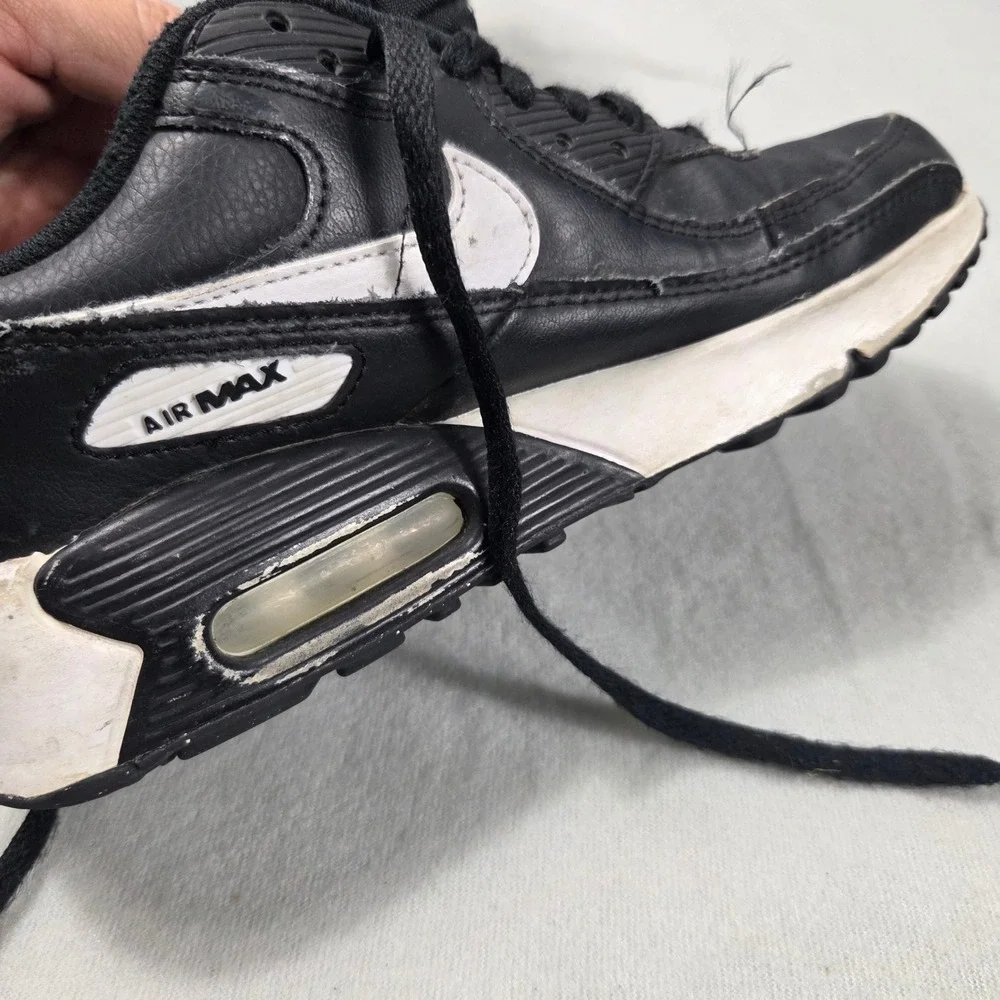 Nike Air Max 90 LTR GS Black White Leather Sneakers CD6864-010 Kids 5.5Y